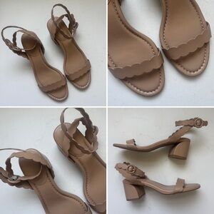 ON 34th Scalloped Block Heel Ankle Strap Sandals